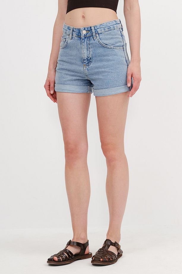 Katlama Paça Cepli Denim Şort Ş8607-PNM - 2