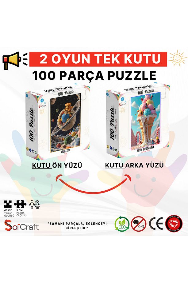 100 Parça Puzzle Çift Tasarım Tek Kutu Oyuncak İşçiler Dondurma - 3