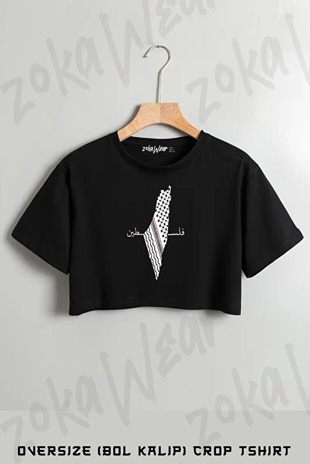 Traditional Shemagh Keffiea Palestine Printed Oversize Crop T-Shirt