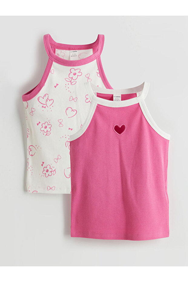 Fuchsia Halter Neck Girls' Undershirt 2-Piece Set