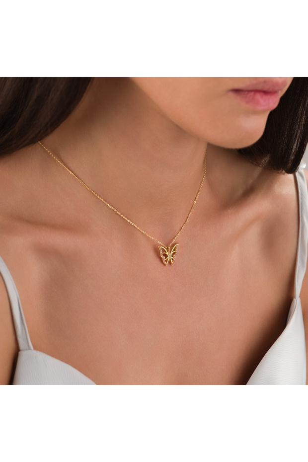 Elegant Butterfly Figured Steel Necklace – Gold Color Tarnish-Free Accessory
