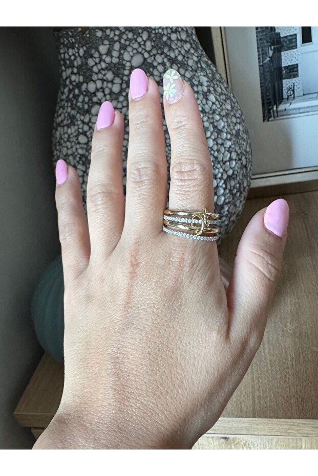 Four Rows of Zircon Stone Cube Ring