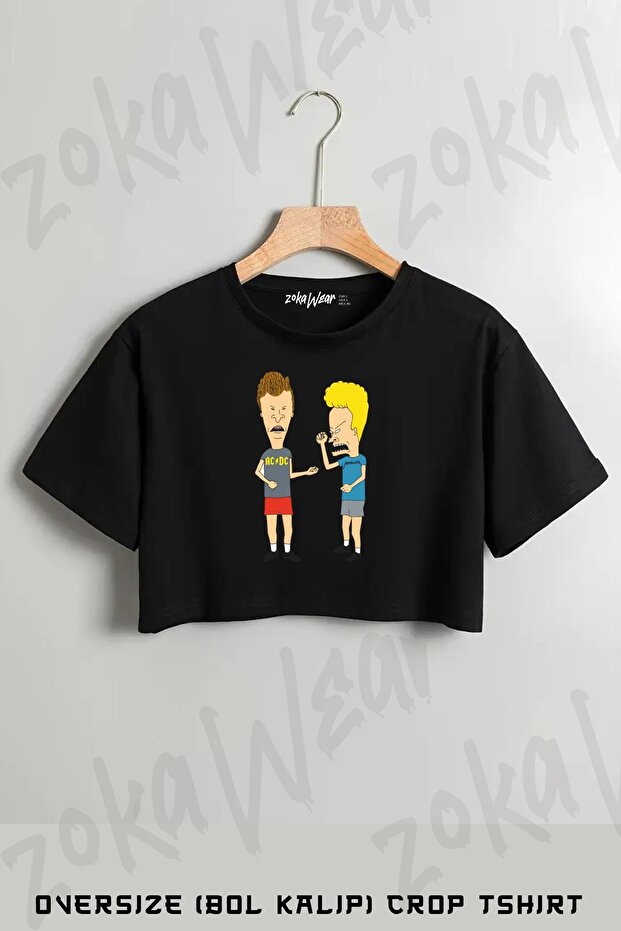 Horror Rudey Acdc Metallica Printed Oversize Crop T-Shirt