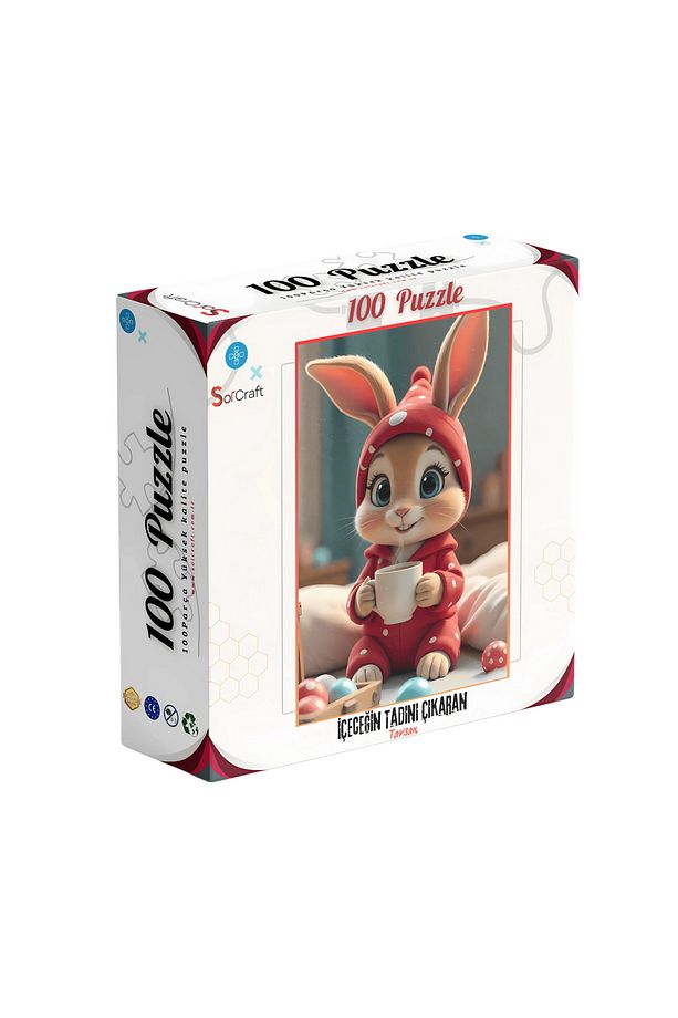 100 Parça Puzzle Çift Tasarım Tek Kutu Sevimli Tavşan - 1