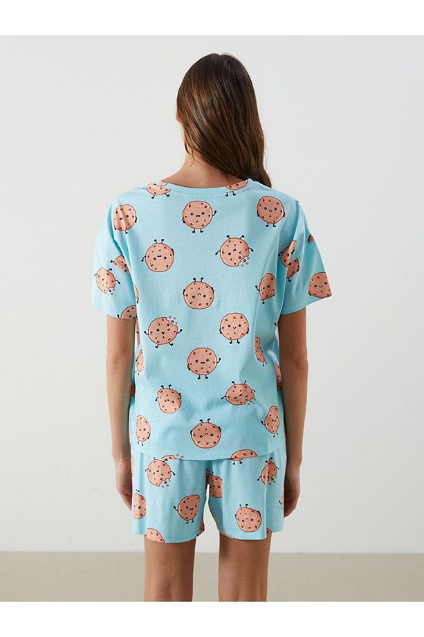 LCW Young Bisiklet Yaka Desenli Kadın Şortlu Pijama Takımı - 4