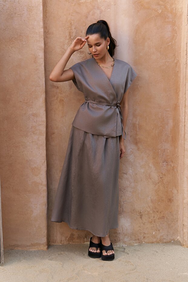 Fiametta Casual Smoked Linen Vest Skirt Suit