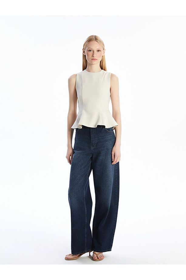 LCW Vision Bisiklet Yaka Peplum Bluz - 2