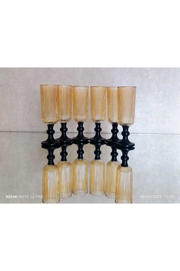 Miray 6'lı Lüsterli-yaldızlı-siyah- Kahveyanı Bardak Seti-meşrubat-su Bardak Seti - 165 ml - 7