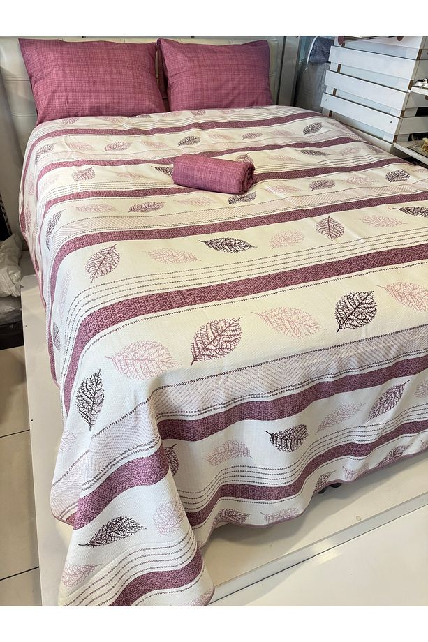 Yaprak Desenli Çarşafı Lastikli Tek Kişilik Pike Takımı - 6