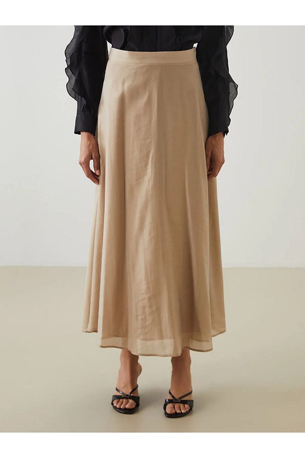 LCW Modest Bej Beli Lastikli Kloş Etek - 2