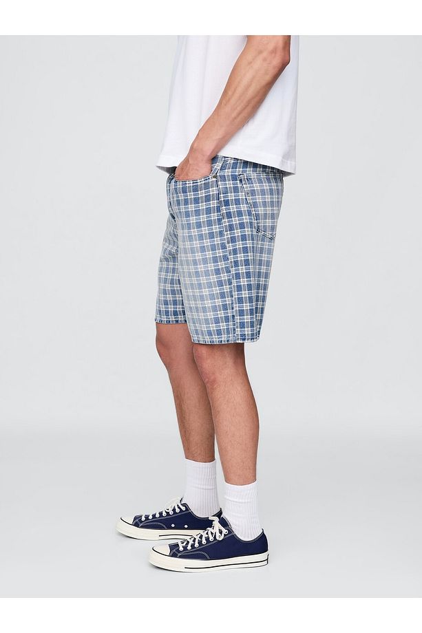 Erkek Açık Mavi '90s Loose Denim Kareli Şort - 5