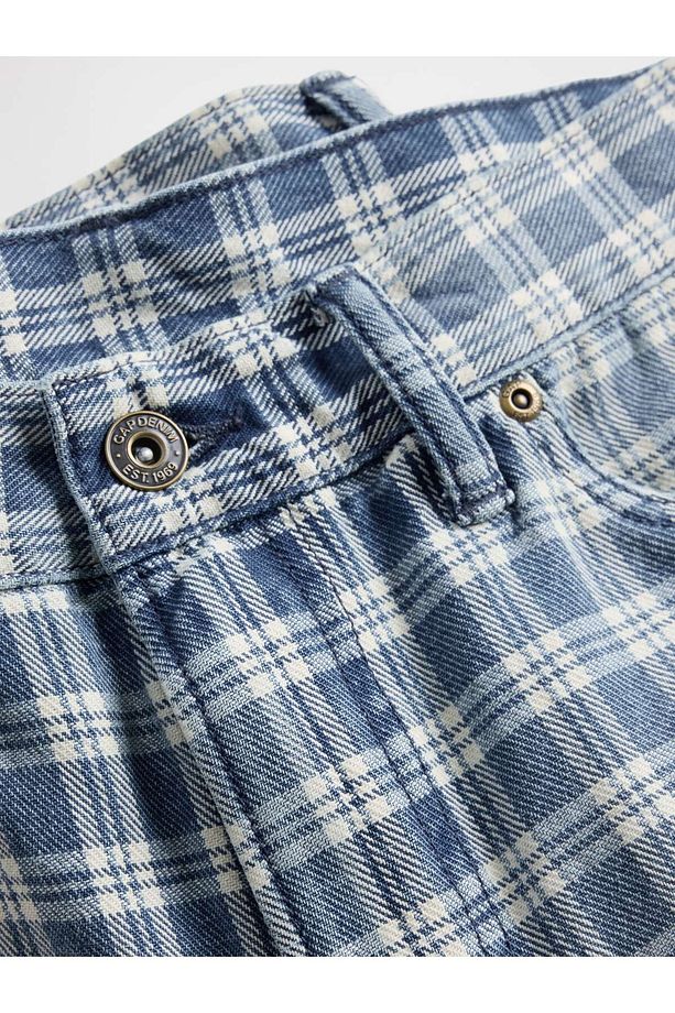 Erkek Açık Mavi '90s Loose Denim Kareli Şort - 3
