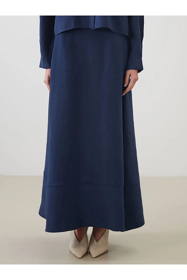 LCW Modest Lacivert Beli Lastikli Modal Karışımlı Kloş Etek - 4