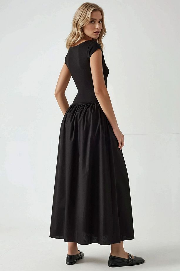 KayıkYaka A-Form Fit Maxi Örme Elbise - 4