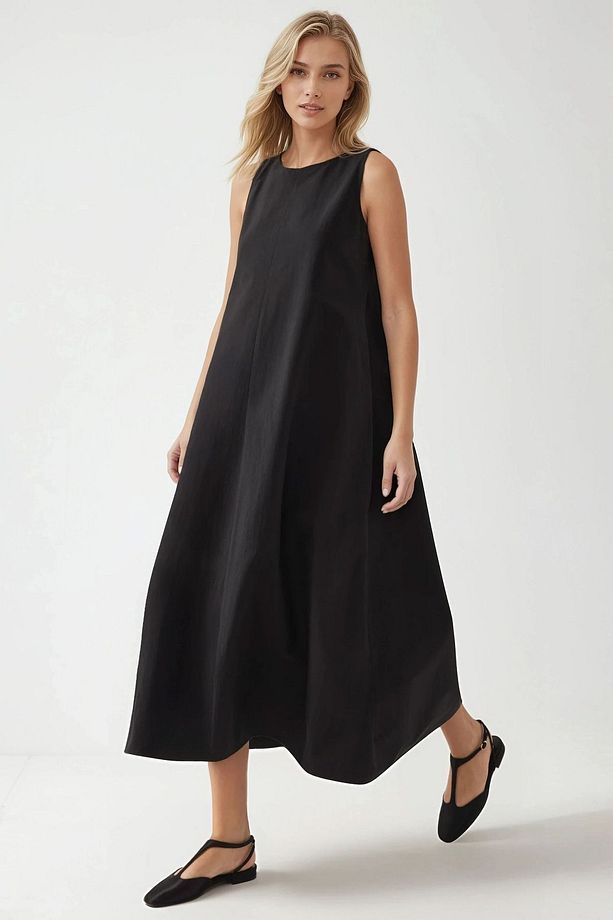 Mixray Collection Bisiklet yaka, kolsuz A-Form Maxi Elbise - 2