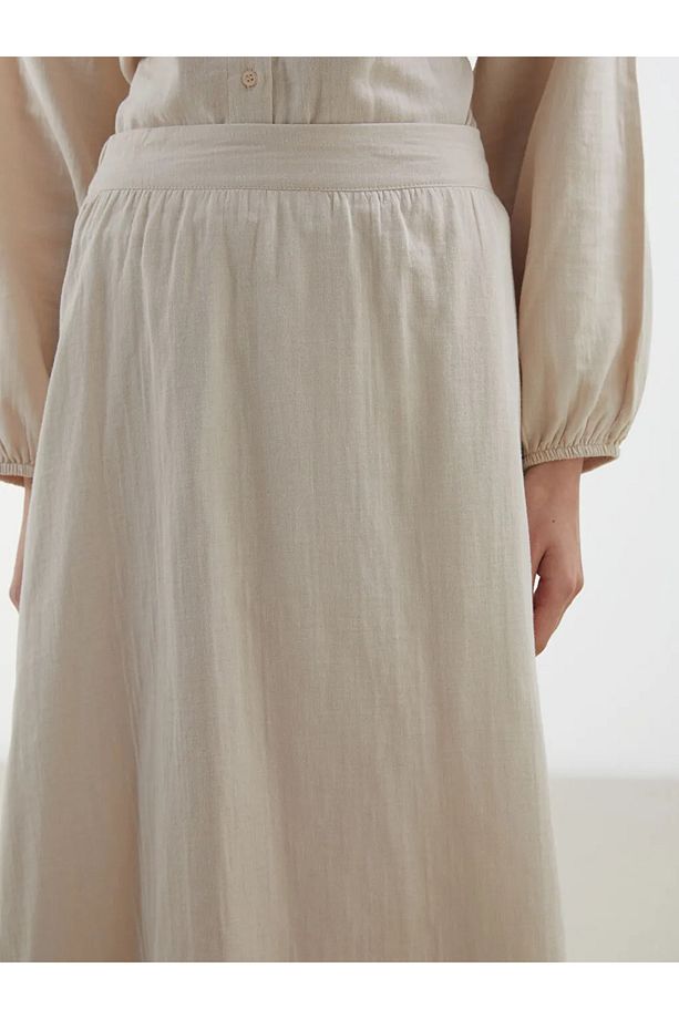 LCW Modest Bej Beli Lastikli Müslin Kloş Etek - 2