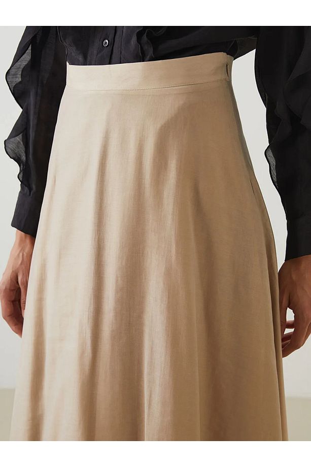LCW Modest Bej Beli Lastikli Kloş Etek - 3
