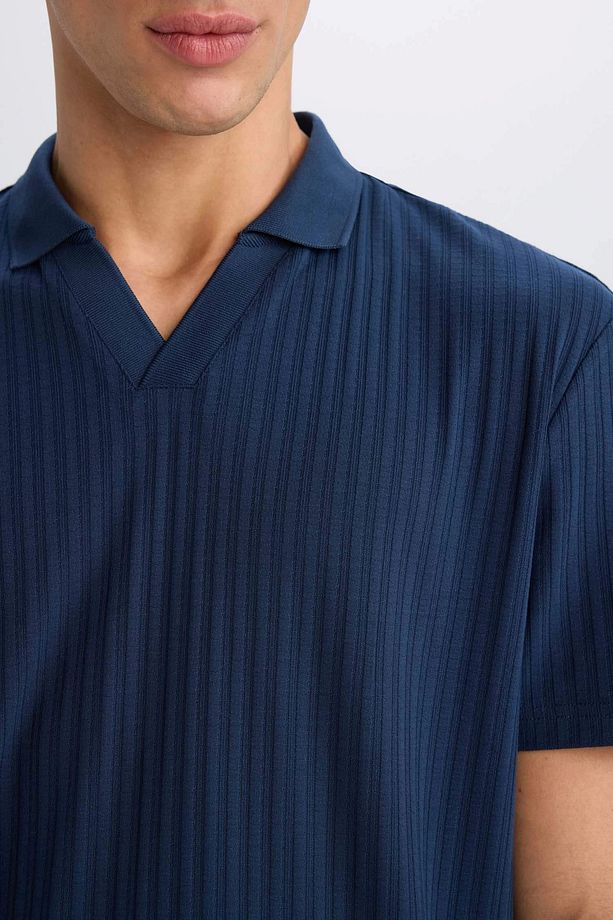E1207 Lacivert Regular Fit Kısa Kollu Krinkıl Polo Tişört - 6