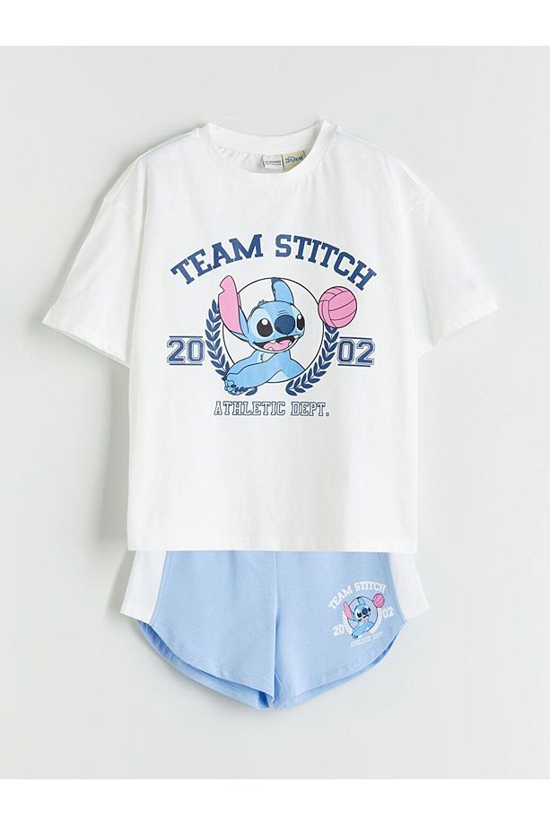 LCW Kids Bisiklet Yaka Stitch Baskılı Kız Çocuk Tişört ve Şort - 1