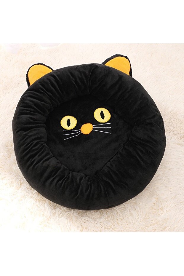 Adorable Design Cat Bed, Memory Foam Pet Mat, Black with Yellow Ears, Machine Washable Large Size