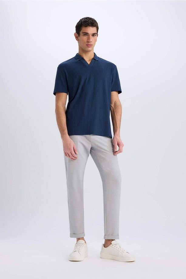 E1207 Lacivert Regular Fit Kısa Kollu Krinkıl Polo Tişört - 2