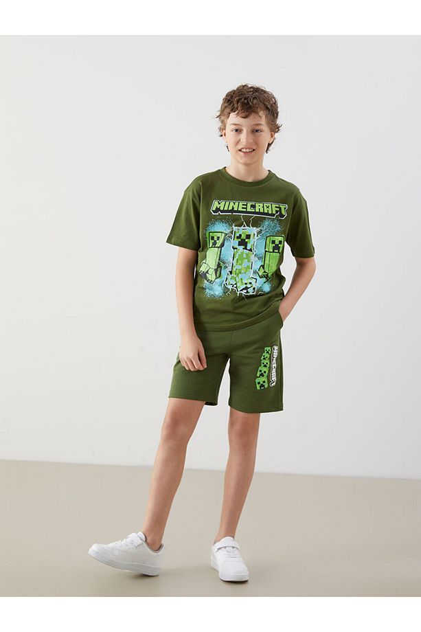 LCW Beli Lastikli Minecraft Baskılı Erkek Çocuk Şort - 1
