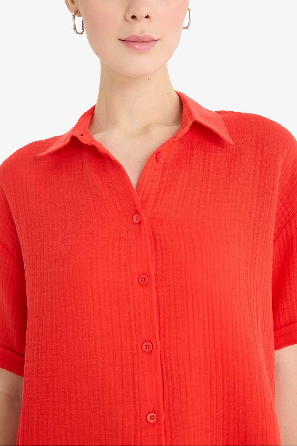 Regular Fit Müslin Kısa Kollu Kırmızı Gömlek F0884ax25sm - 6