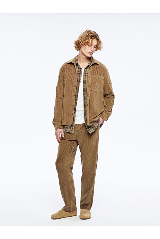 Xside Brown Comfortable Fit Velvet Men's Trousers