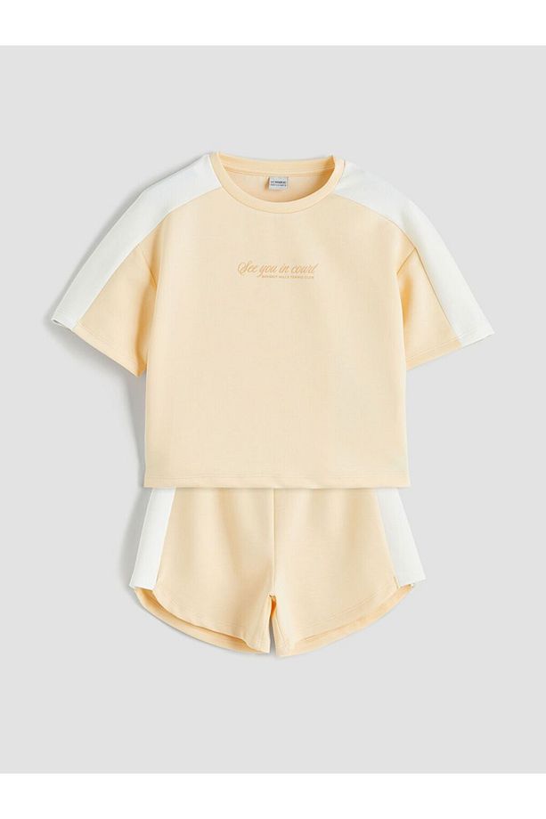 LCW Kids Bisiklet Yaka Soft Touch Kız Çocuk Tişört ve Şort - 1