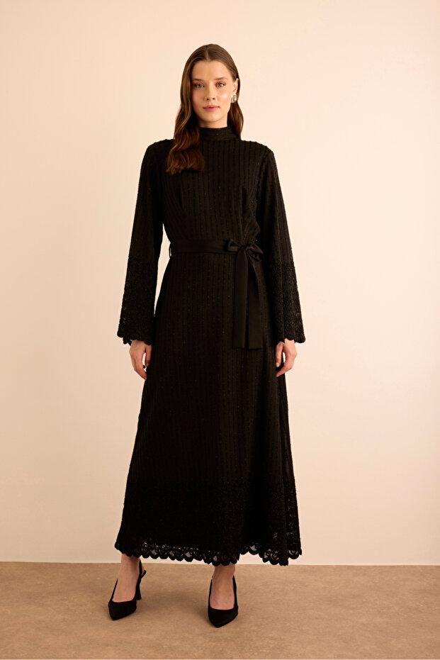 Örme Simli Tül Elbise - 3