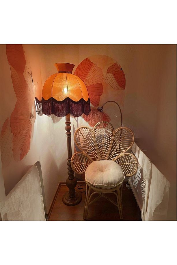 Kiremit Renk Kadife Lambader Kahve Ahşap Ayak Vintage 50x170cm LM01300 - 2