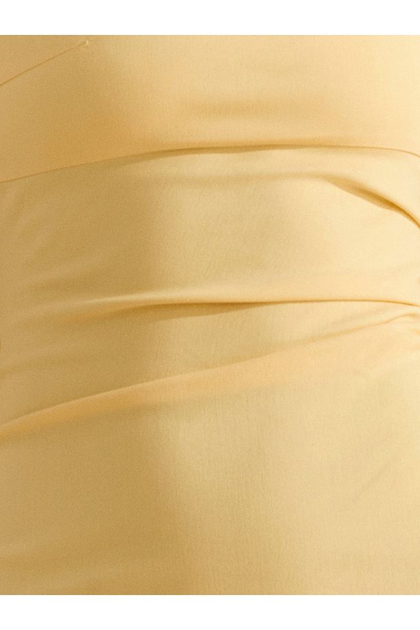 91368 Straplez Midi Elbise-Sarı - 4