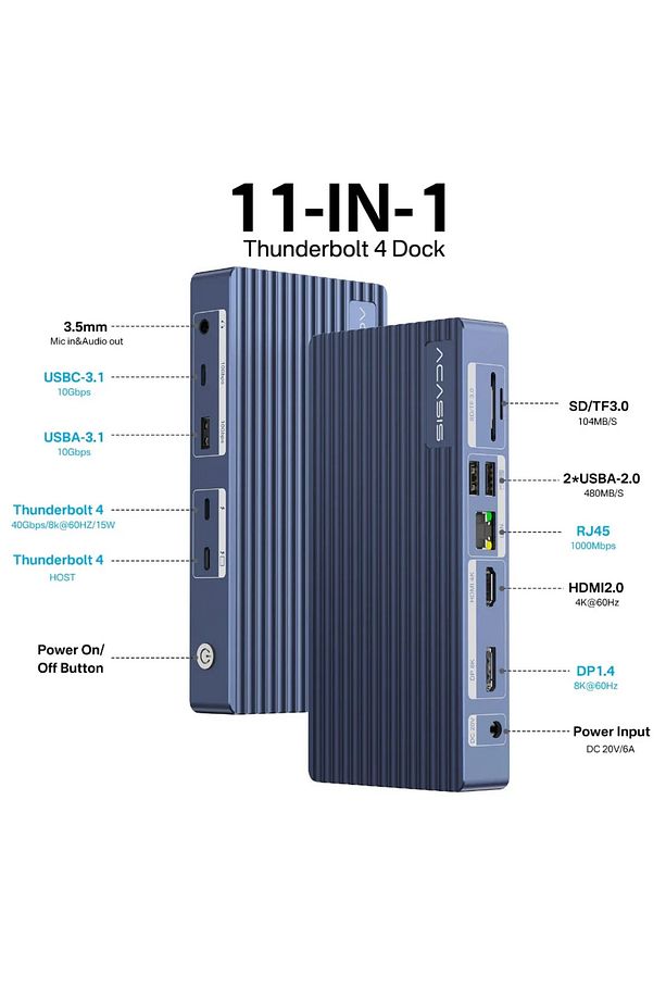 TB4011 11 in 1 Thunderbolt 4, 3.5mm Audio, SD/TF Kart Docking Station (Adaptörlü) (AC-TB4011) - 5