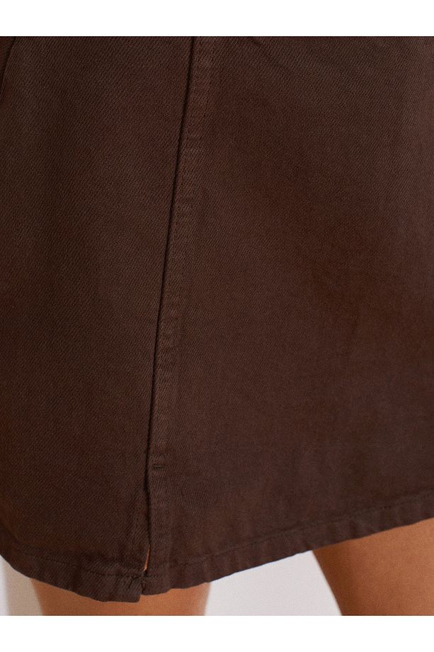 72018 Parçaboya Şort Denim Etek-Kahve - 4