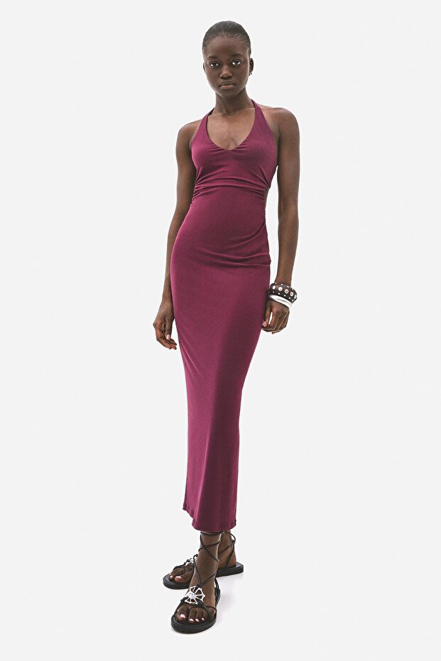 Dökümlü midi elbise - 1