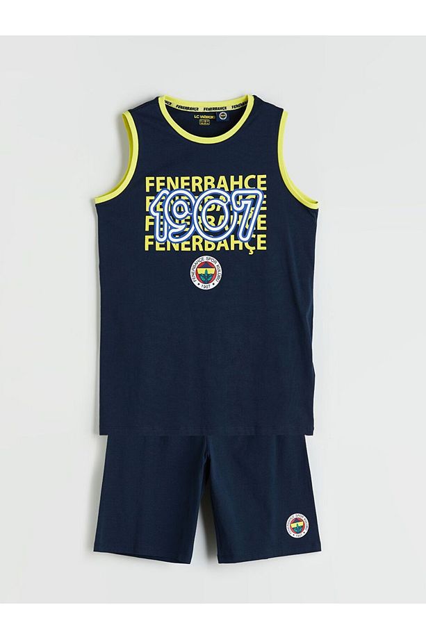 LCW Kids Bisiklet Yaka Fenerbahçe Baskılı Erkek Çocuk Şortlu Pijama Takımı - 1
