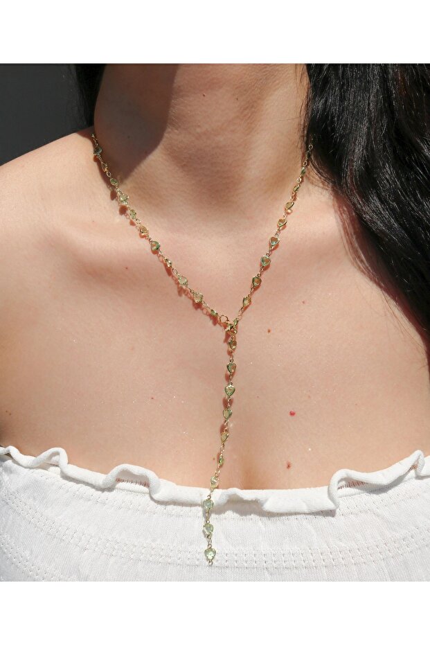 Green Heart Y Necklace