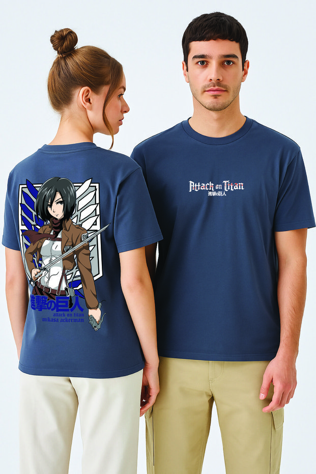 Lenithra Attack on Titan Mikasa Anime Back Printed Unisex Oversize Smoked T-Shirt