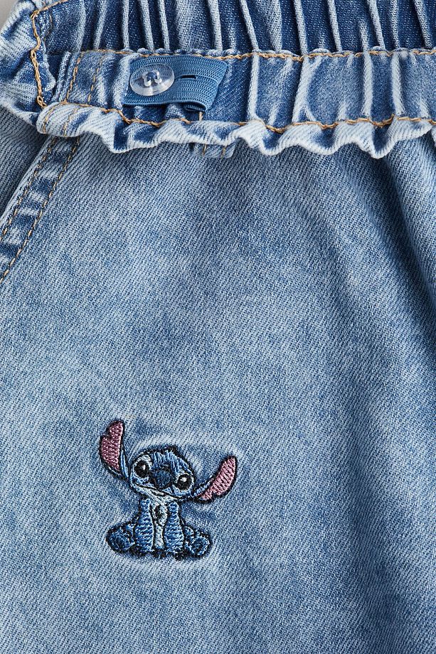 Motif Detaylı ve Geniş Paçalı Kot Pantolon - 7