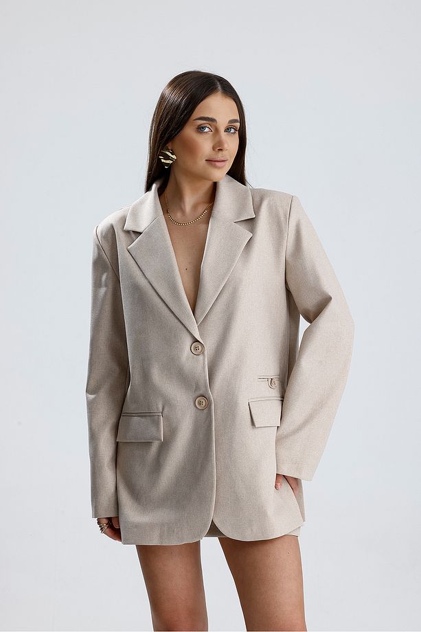 Üç Cepli Önü Düğmeli Oversize Blazer Ceket - 1
