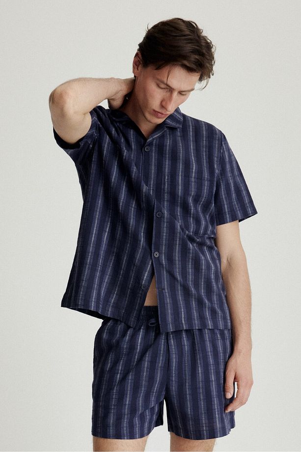 Gömlek ve Şortlu Pamuklu Pijama Takımı - 1