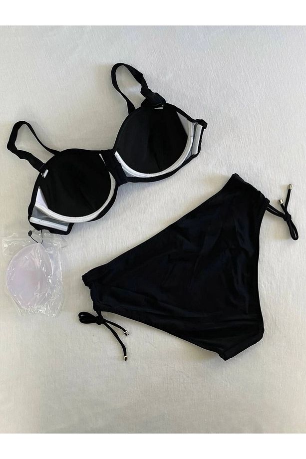 Kadın Siyah Taş İşlemeli Astarlı Bikini Takım HZL25S-LC3361 - 6