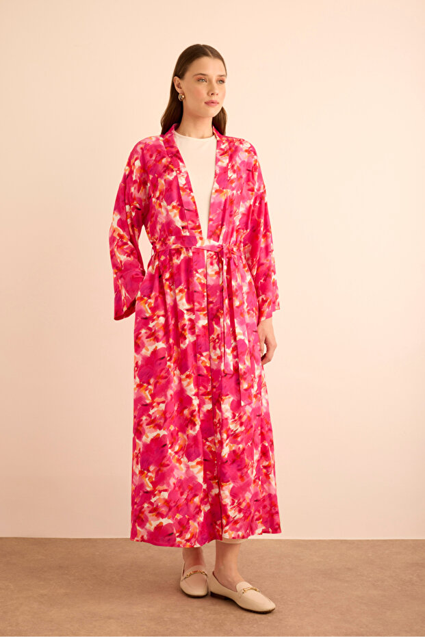 Desenli Viscon Kimono - 3