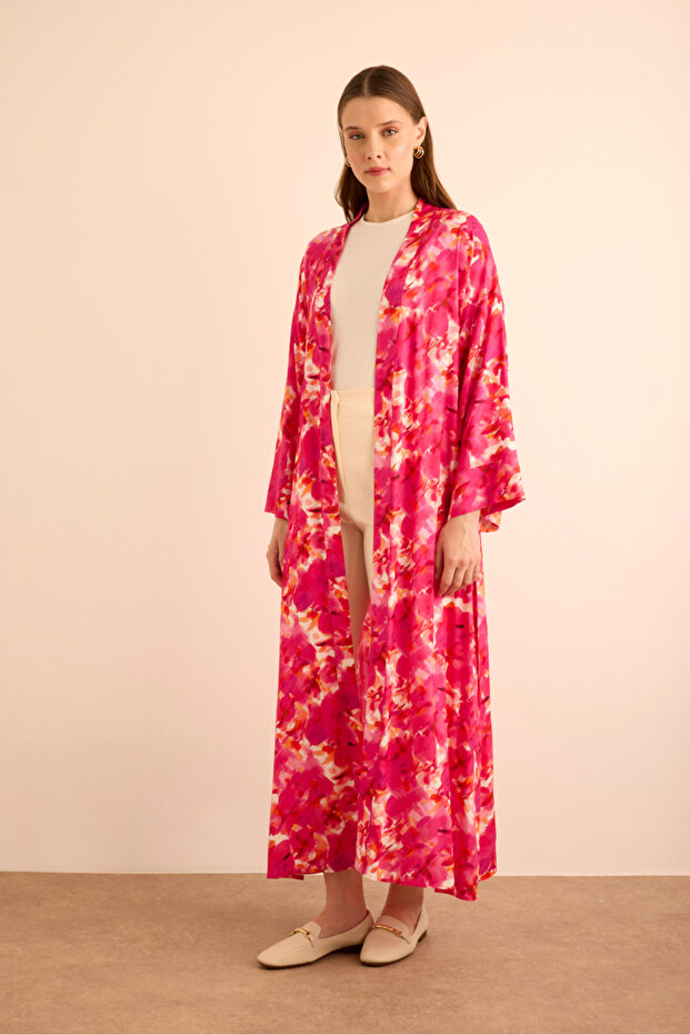 Desenli Viscon Kimono - 2