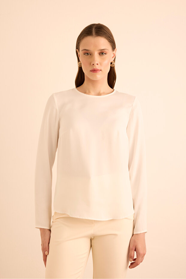 Yuvarlak Yaka Basic Dokuma Bluz - 1