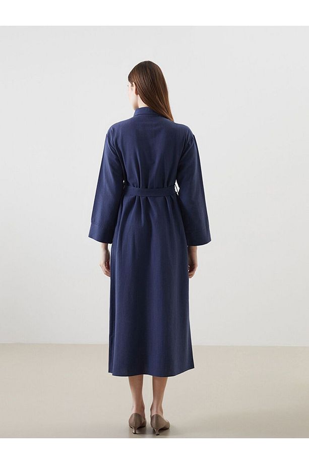 LCW Modest Keten Karışımlı Kadın Gömlek Elbise - 5