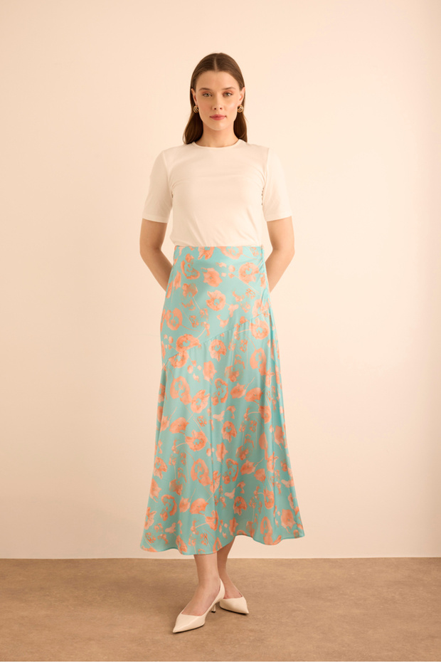 Floral Patterned Skirt with Baseni Cup Detail