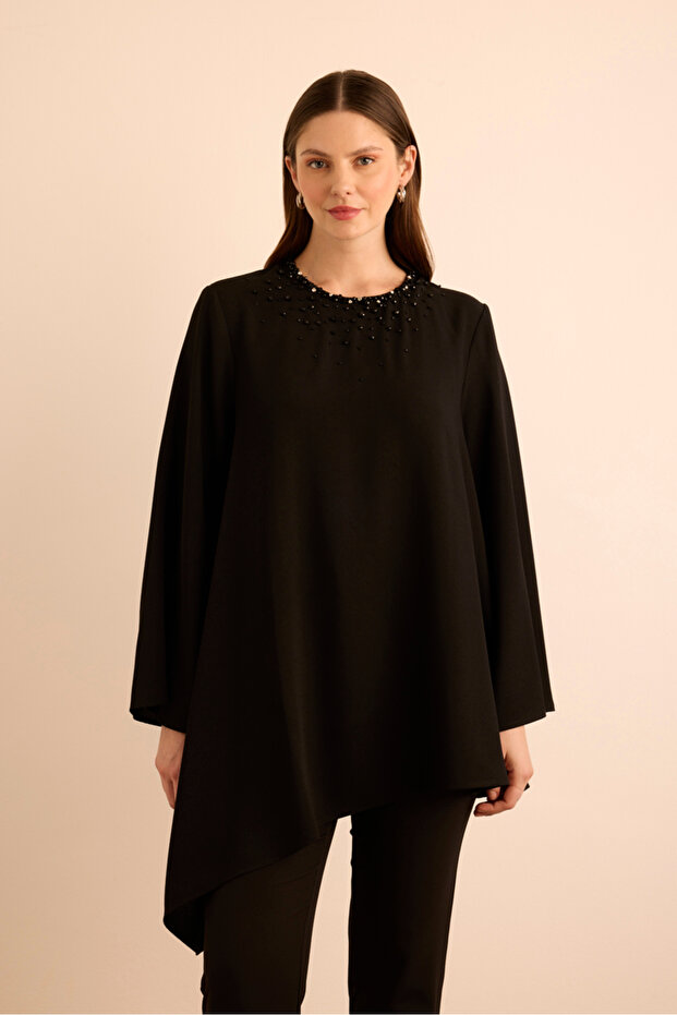 تونيك غير متماثل مطرز بالخرز على الرقبة - 5