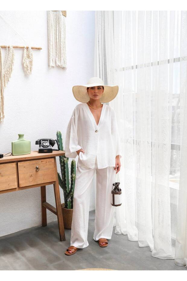 Oversize Single Button Shirt & Trousers Women's Set