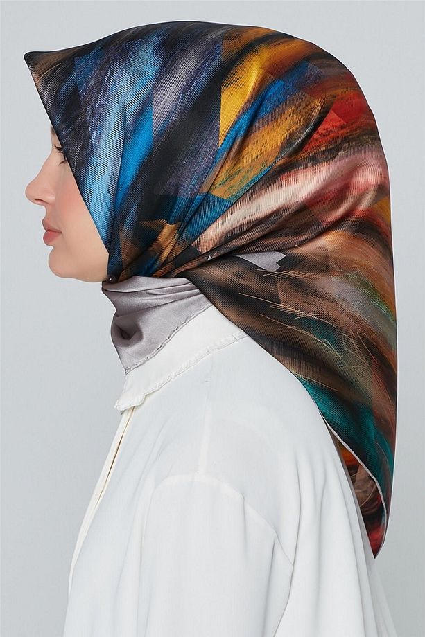 Ipek Eşarp Twill Nostalji Mavi Yeşil Sarı Kiremit - 3